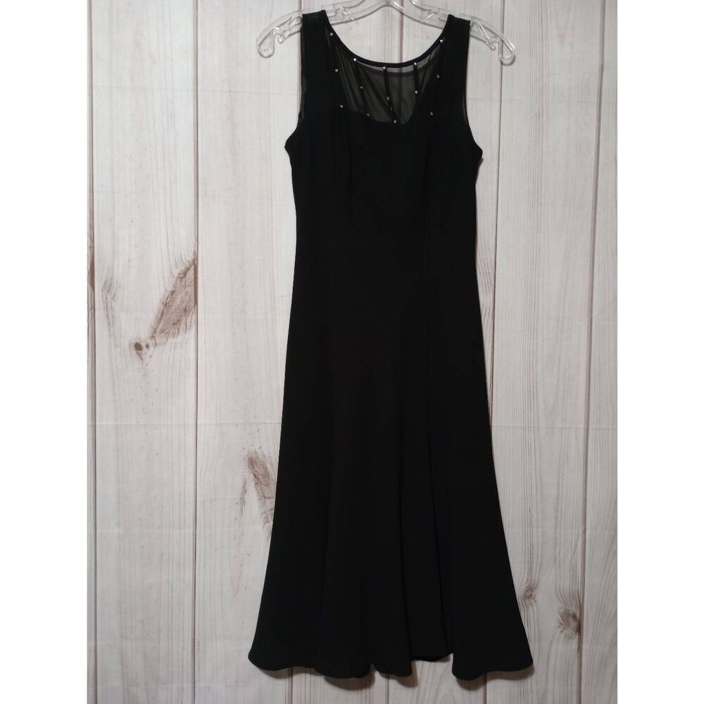 Evan Picone Black Sleeveless Midi Dress Rhinestone Mesh‎ Cowl Back Size 6